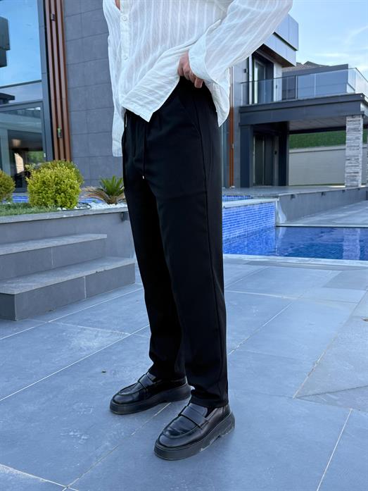 Siyah Lastikli Bağcıklı Pamuk Bezayağı Regular Fit Kumaş Pant snz 1265
