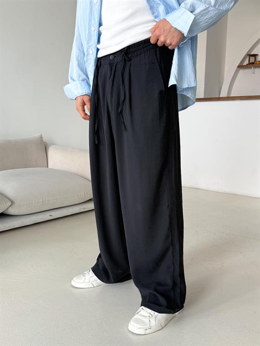 Siyah Modal Yarım Lastikli Baggy Pantalon PNC 4066