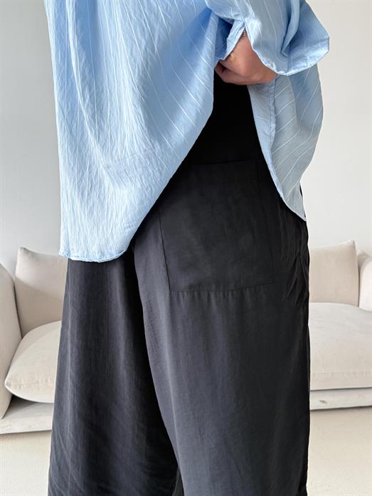 Siyah Modal Yarım Lastikli Baggy Pantalon PNC 4066