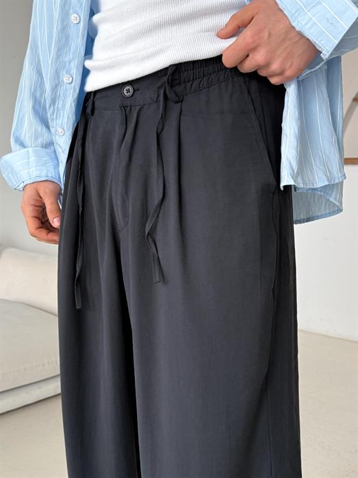 Siyah Modal Yarım Lastikli Baggy Pantalon PNC 4066