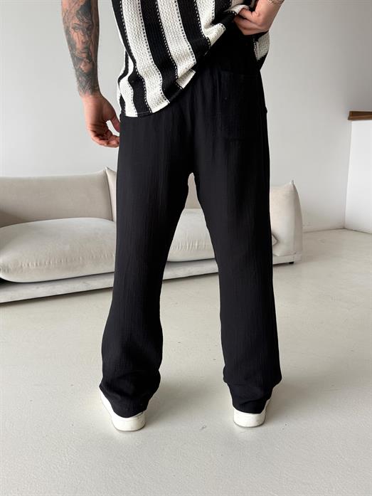 Siyah Müslin Keten Pantalon LNS 23117