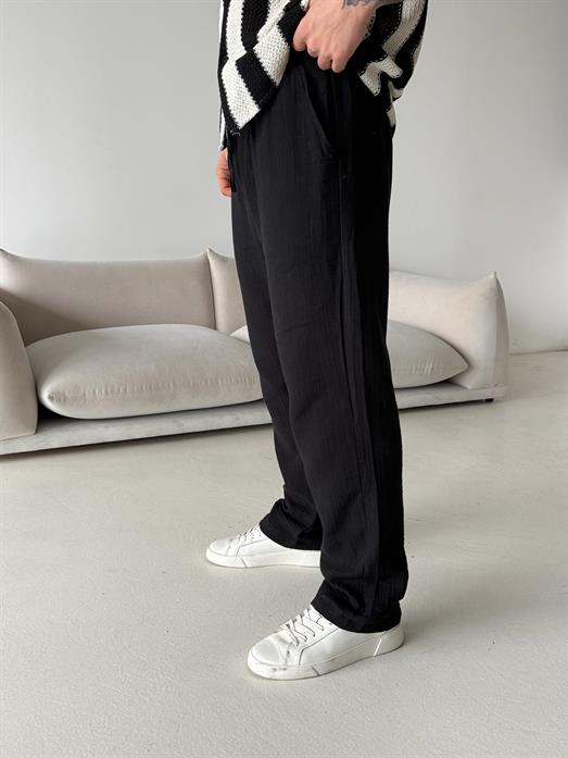 Siyah Müslin Keten Pantalon LNS 23117