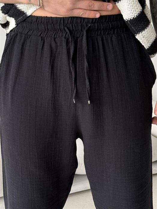 Siyah Müslin Keten Pantalon LNS 23117
