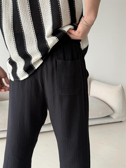 Siyah Müslin Keten Pantalon LNS 23117