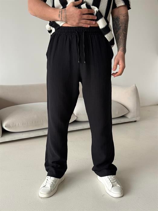 Siyah Müslin Keten Pantalon LNS 23117