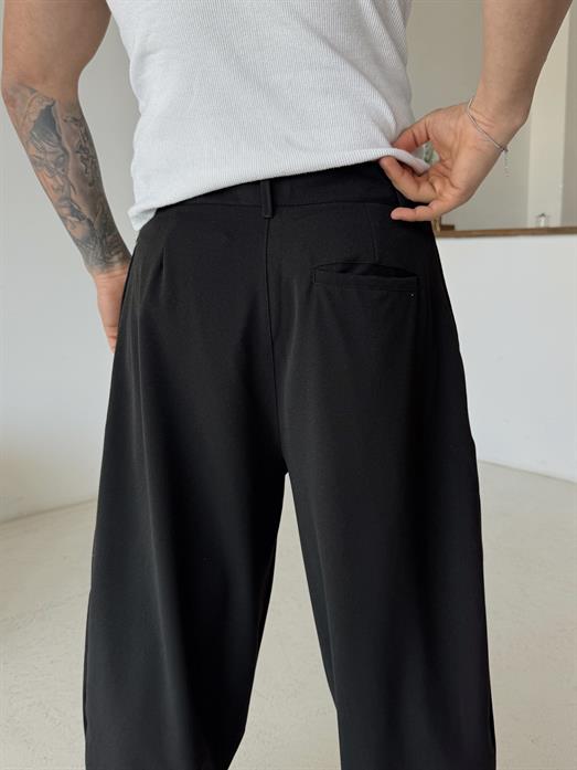 Siyah Super Baggy Kumaş Pantalon BRR 40218