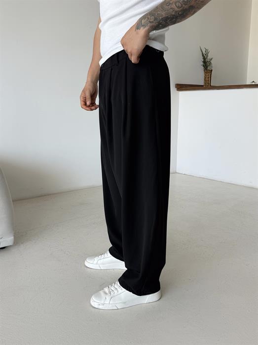 Siyah Super Baggy Kumaş Pantalon BRR 40218