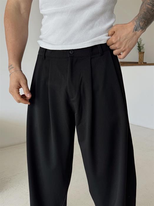 Siyah Super Baggy Kumaş Pantalon BRR 40218
