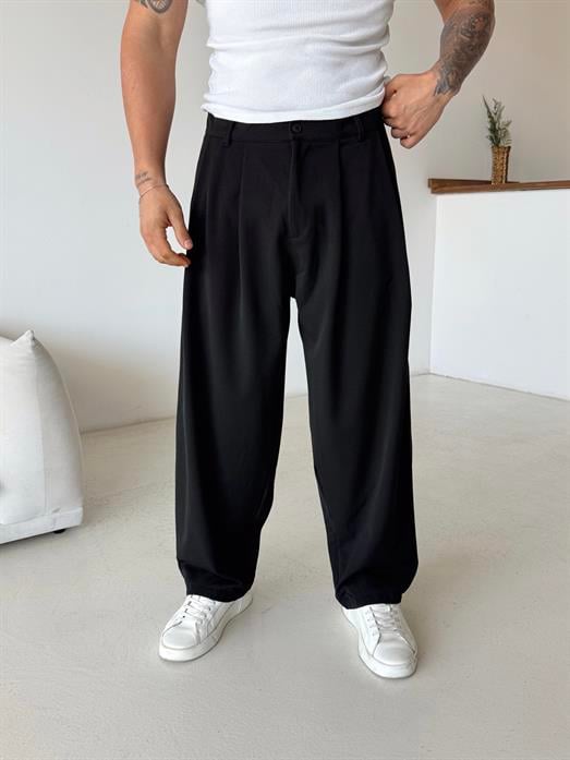 Siyah Super Baggy Kumaş Pantalon BRR 40218