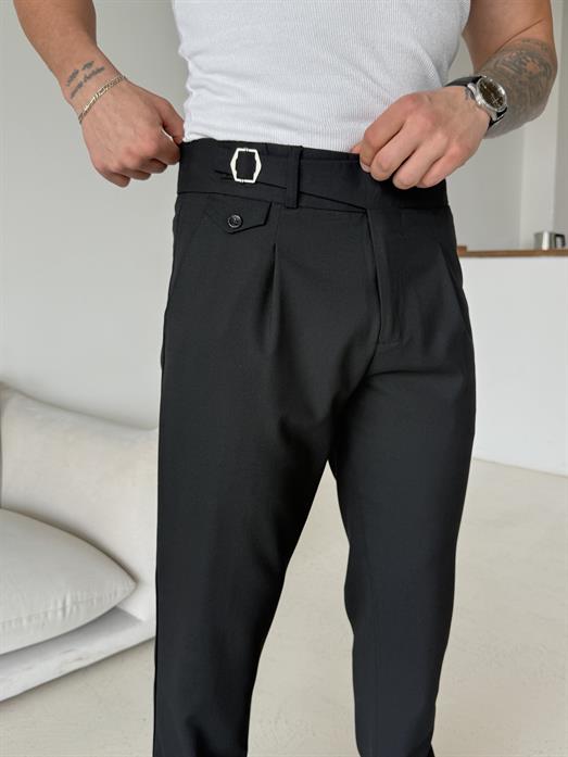 Siyah Tokalı Regular Fit Kumaş Pantalon SC