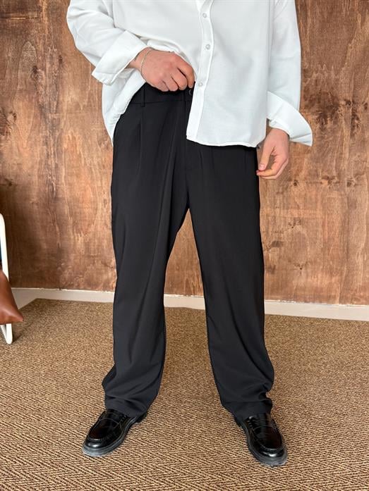 Siyah Viskon Baggy Kumaş Pantalon PLZ