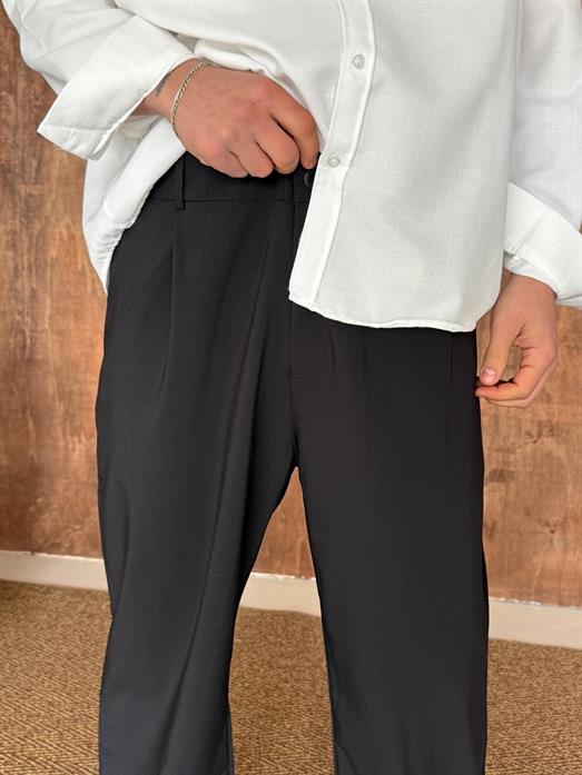 Siyah Viskon Baggy Kumaş Pantalon PLZ