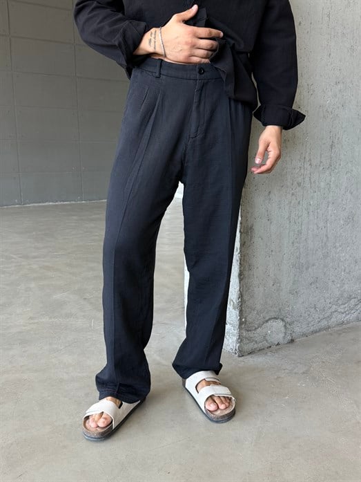 Siyah Yumuşak Doku Keten Pantalon SNZ 1421