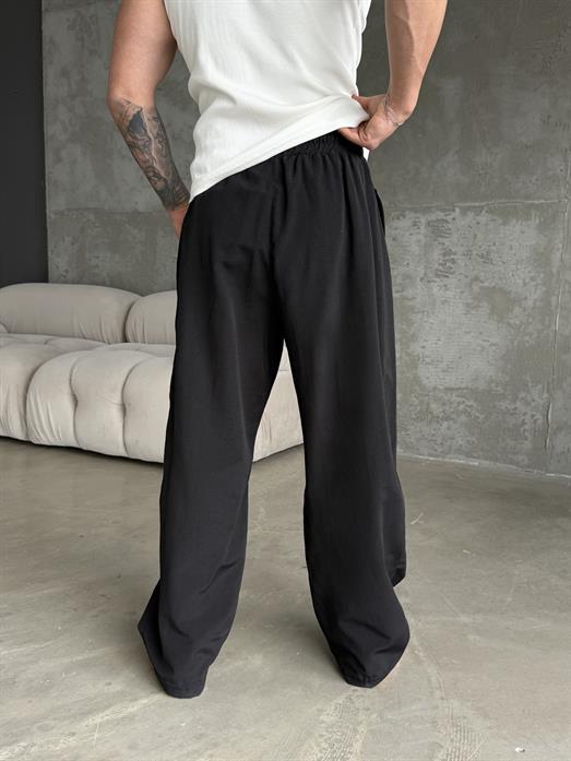 Siyah Yumuşak Ham Keten Super Baggy Pantalon 40229 BRR