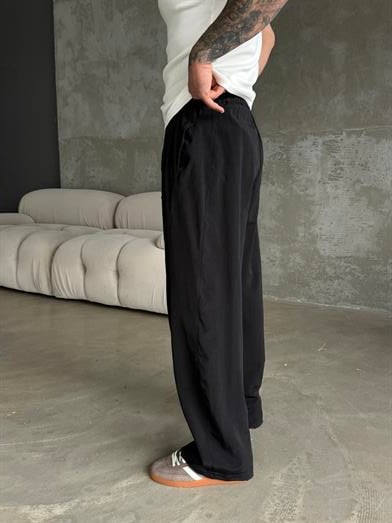 Siyah Yumuşak Ham Keten Super Baggy Pantalon 40229 BRR
