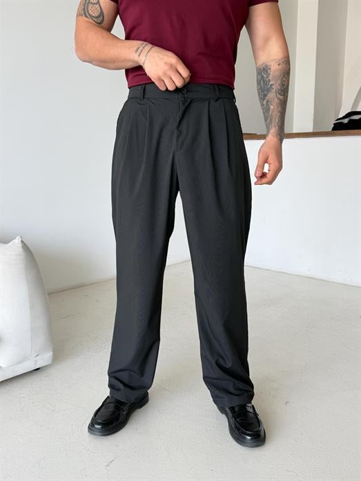 Siyah Zarif Çizgili Bol Zara Kumaş Pantalon BRR 40216