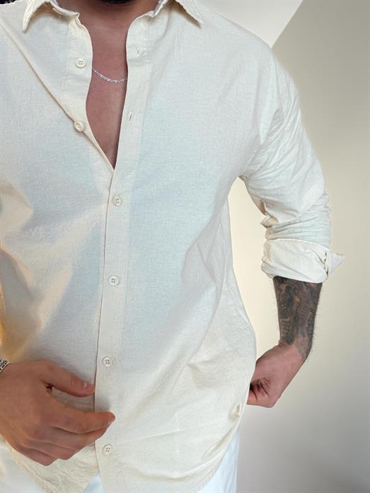 Bej Flex Keten Pamuk Oversize Gömlek SNZ 1330