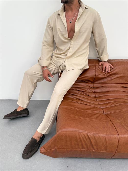 Bej Keten Gömlek MSS