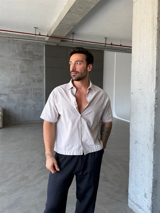 Bej Kısa Kol Pamuk Gömlek SNZ 1512