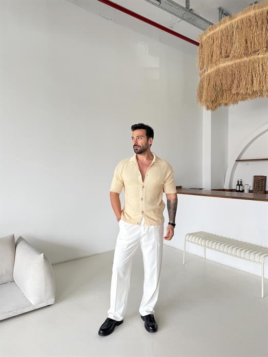 Bej Linksli Pamuk Triko Gömlek SNZ T7280