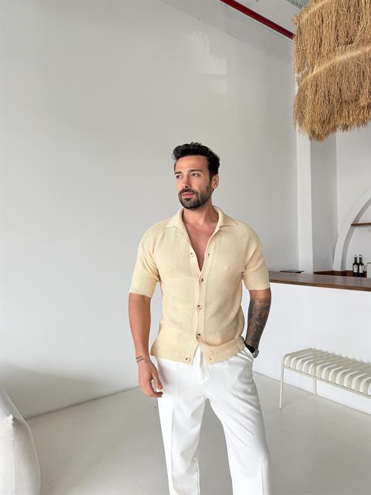 Bej Linksli Pamuk Triko Gömlek SNZ T7280