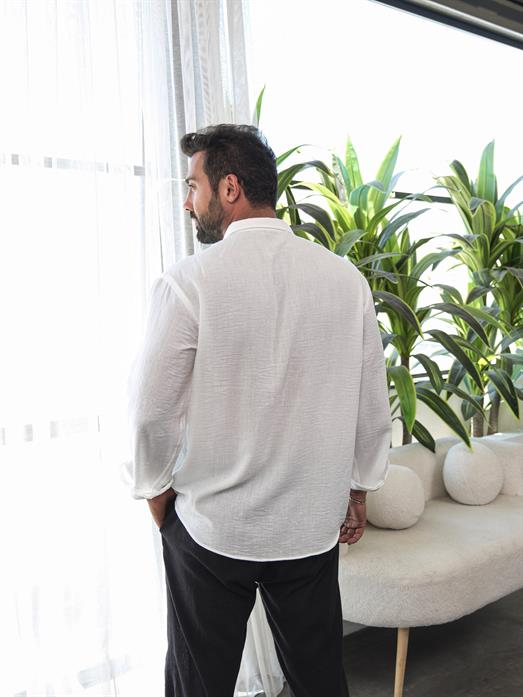 Beyaz Düz Oversize Keten Gömlek VS4050