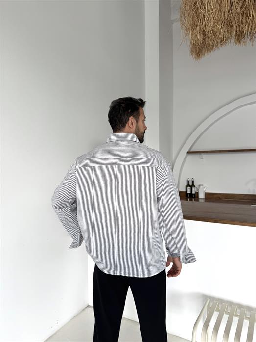 Beyaz Keten Çizgili Gömlek 2542 PNC