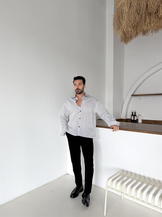 Beyaz Keten Çizgili Gömlek 2542 PNC