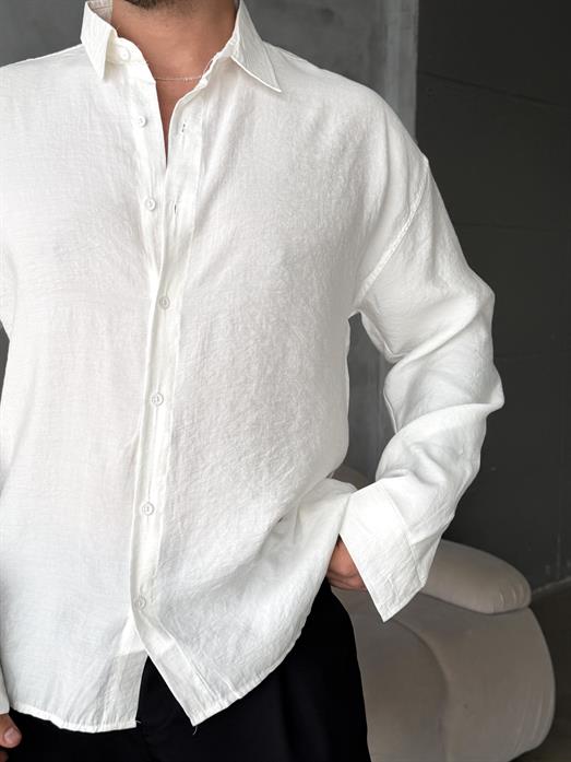 Beyaz Modal Kumaş Uzun Kol Gömlek MSS