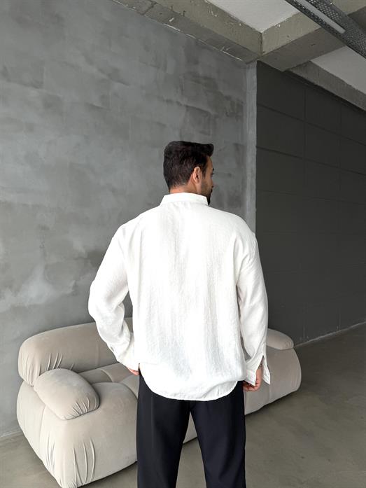 Beyaz Modal Kumaş Uzun Kol Gömlek MSS