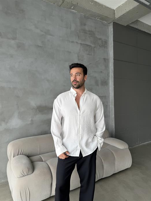 Beyaz Modal Kumaş Uzun Kol Gömlek MSS