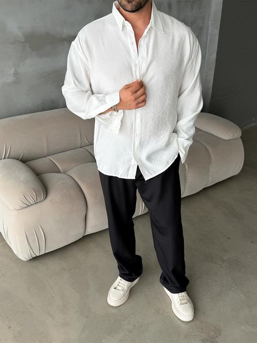 Beyaz Modal Kumaş Uzun Kol Gömlek MSS