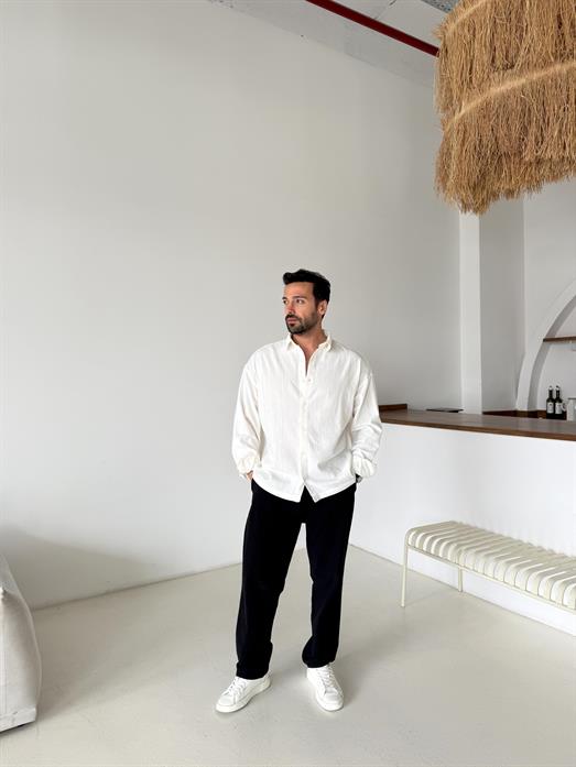 Beyaz Yıkamalı Fresh Keten Gömlek SNZ K5024