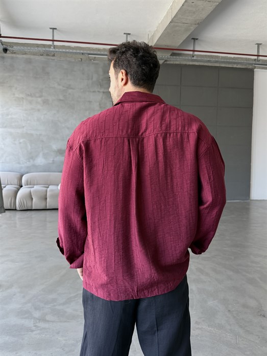 Bordo Çok Çizgi Desenli Pamuk Gömlek SNZ 1427