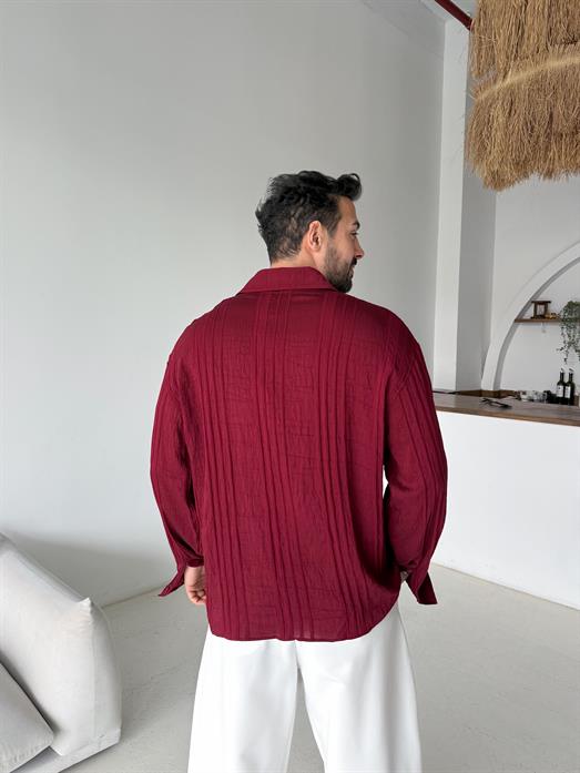 Bordo Dört çizgili Pamuk Gömlek PNC 2538