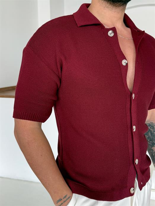 Bordo Linksli Pamuk Triko Gömlek SNZ T7280