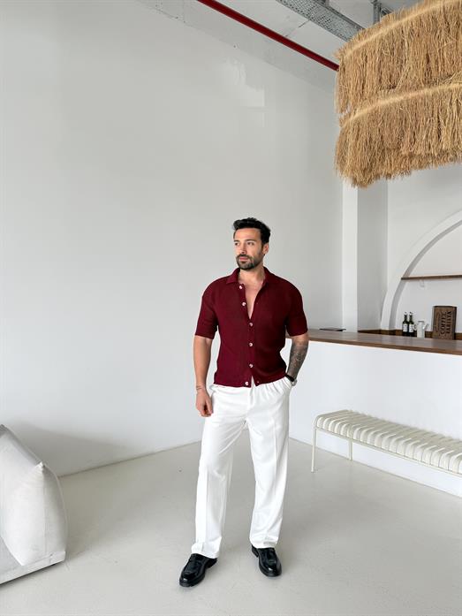 Bordo Linksli Pamuk Triko Gömlek SNZ T7280