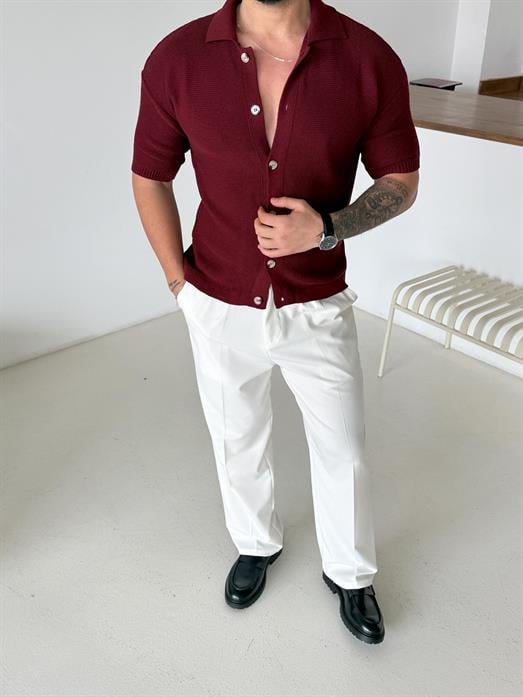 Bordo Linksli Pamuk Triko Gömlek SNZ T7280