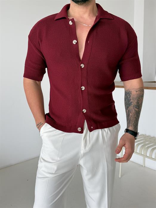 Bordo Linksli Pamuk Triko Gömlek SNZ T7280