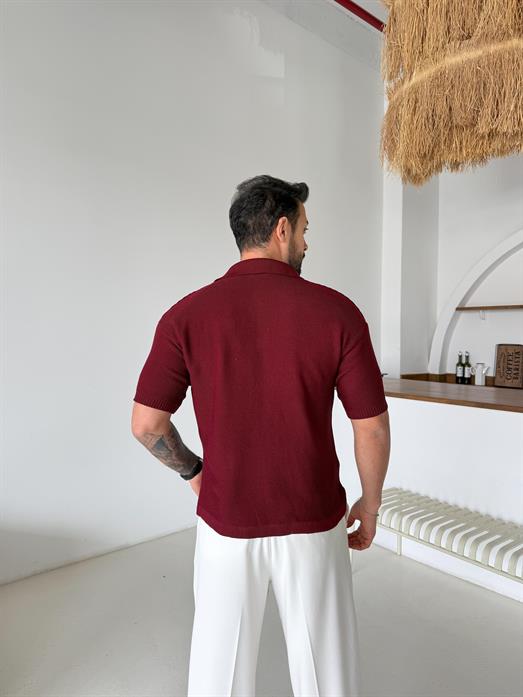 Bordo Linksli Pamuk Triko Gömlek SNZ T7280