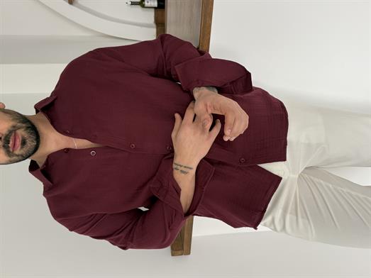 Bordo Müslin Keten Gömlek SNZ N1006