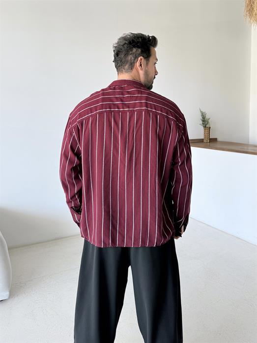 Bordo Pamuk Beyaz İşleme Desenli Gömlek SF