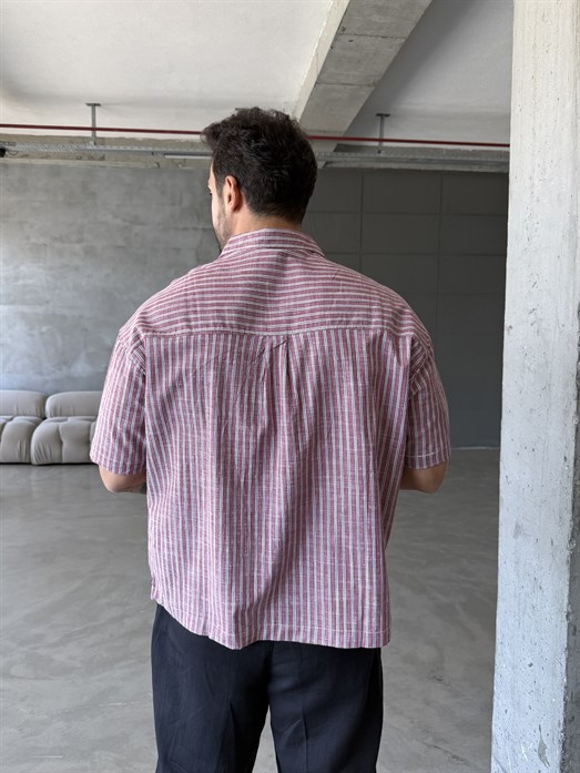Bordo Pamuk Çift Birleşik Çizgi Gömlek SNZ 1487