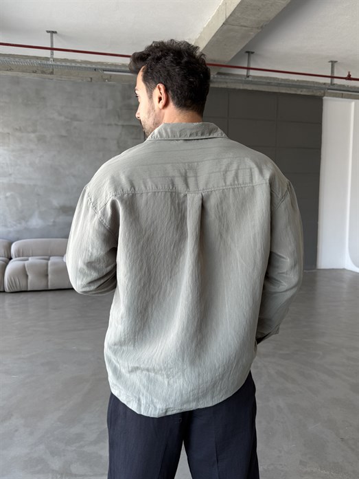 Haki Çok Çizgi Desenli Pamuk Gömlek SNZ 1427