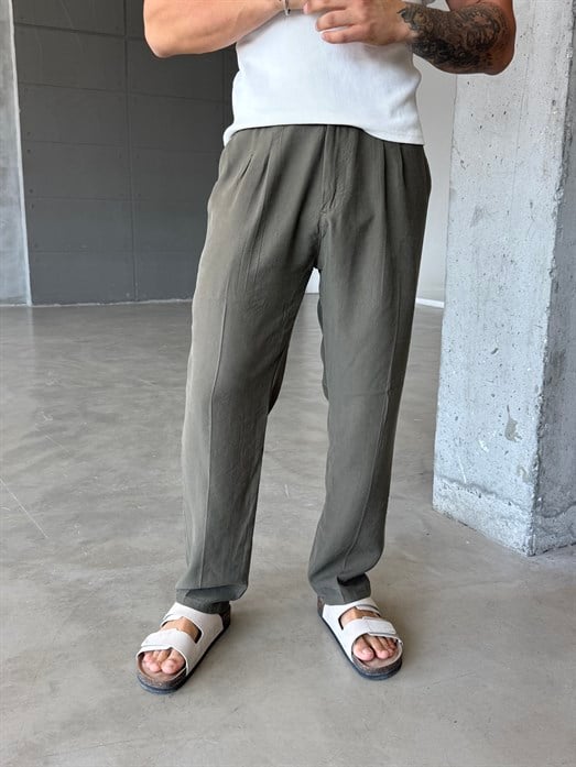 Haki Premium Pileli Gramajlı Modal Pantalon SNZ 1264