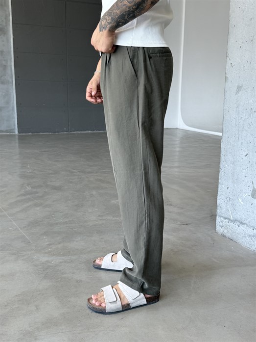 Haki Premium Pileli Gramajlı Modal Pantalon SNZ 1264