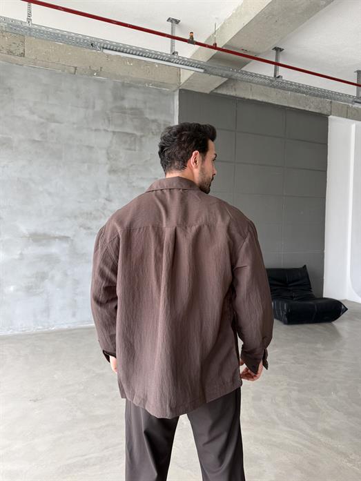 Kahve Dikişli Modal Yumuşak Doku Gömlek 1347 SNZ