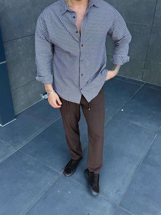 Kahve Ekoseli Oversize Pamuk Gömlek SNZ 1312