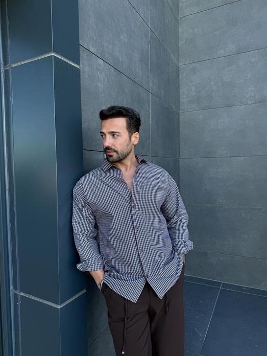 Kahve Ekoseli Oversize Pamuk Gömlek SNZ 1312