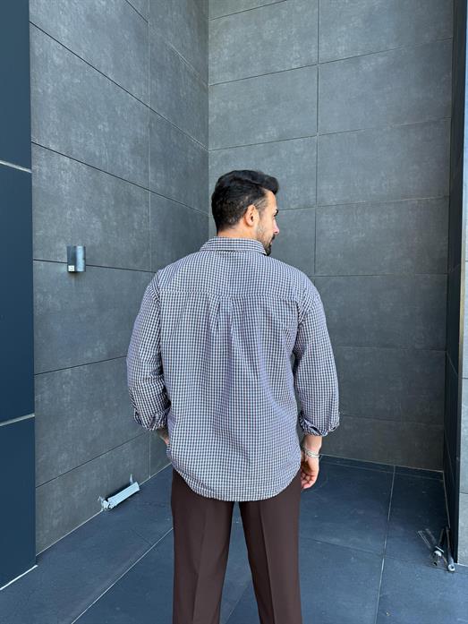 Kahve Ekoseli Oversize Pamuk Gömlek SNZ 1312